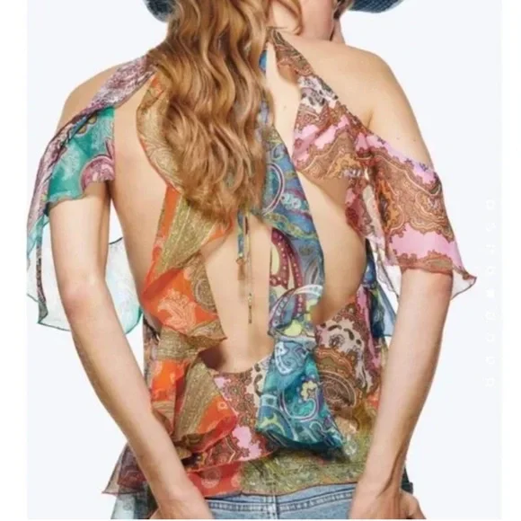 Zara Ruffled Paisley Patchwork Blouse - Picture 2 of 7